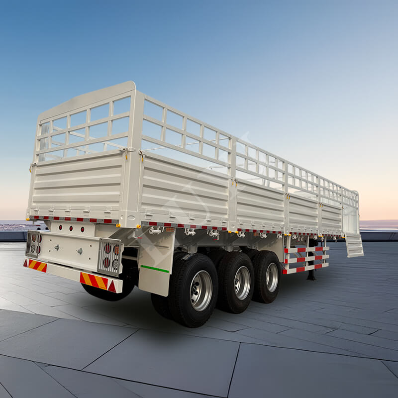 รถพ่วงกึ่งตู้ไซด์ 3 เพลา 1.5 เมตรสำหรับการขนส่งรถบรรทุกกึ่งพ่วงติดผนังด้านข้างอเนกประสงค์ขนาด 80 ตัน