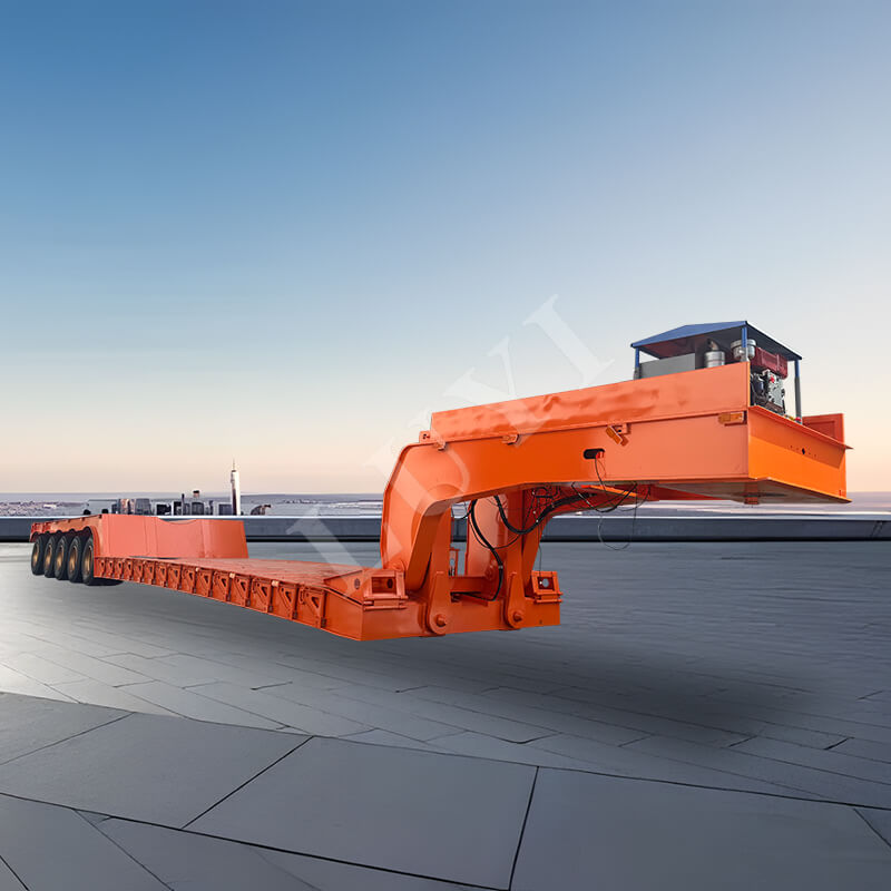 รถกึ่งพ่วงบรรทุกต่ำคอห่าน 5 เพลาแบบถอดได้ รถกึ่งพ่วงบรรทุกต่ำคอห่าน 5 เพลาแบบถอดได้