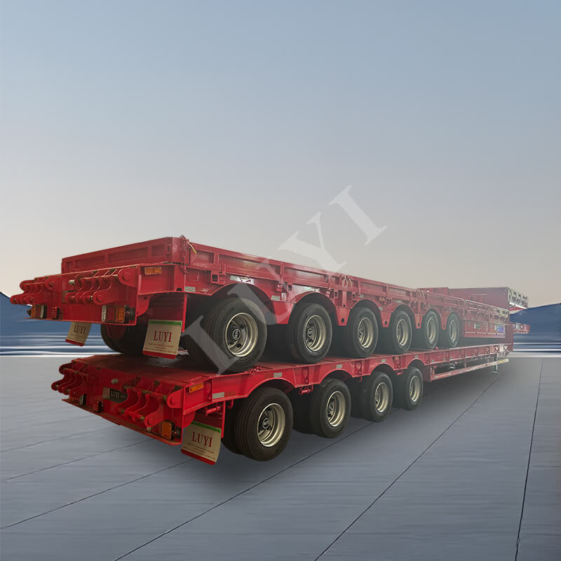 6 เพลา 80-100 ตันตู้คอนเทนเนอร์เหล็กแบบพับเก็บได้ Low-Bed Semi-Trailer