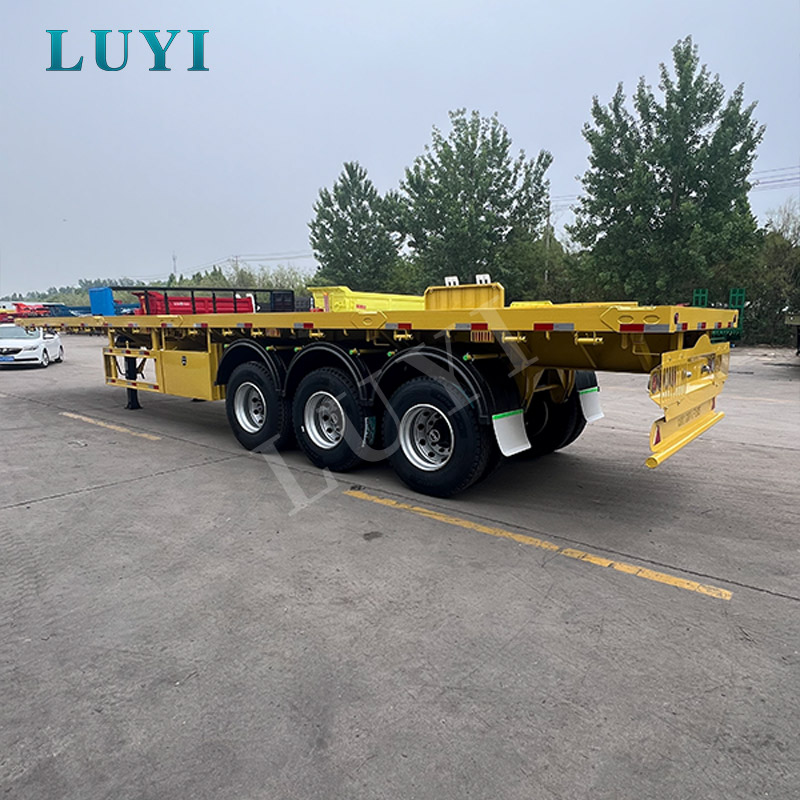 รถพ่วงพื้นเรียบแบบ Heavy Duty 4 Axle 80T สำหรับตู้คอนเทนเนอร์เครื่องจักรและการขนส่งสินค้าหนัก