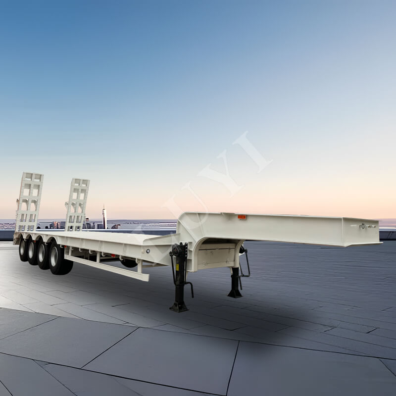 รถพ่วงพื้นต่ำ 4 เพลาสำหรับงานหนักพร้อมบันไดกลสำหรับการขนส่งเครื่องจักรกลหนัก รถพ่วงพื้นต่ำ 4 เพลาสำหรับงานหนักพร้อมบันไดกลสำหรับการขนส่งเครื่องจักรกลหนัก