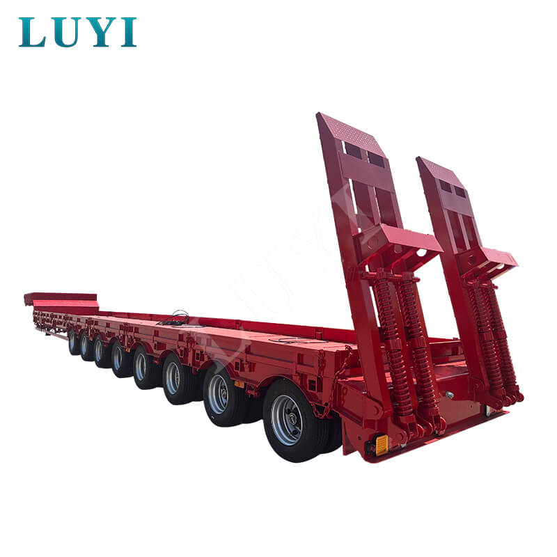 LUYI 8 เพลา 60-100 ตัน Telescopic Gooseneck รถกึ่งพ่วงพื้นต่ำ LUYI 8 เพลา 60-100 ตัน Telescopic Gooseneck รถกึ่งพ่วงพื้นต่ำ