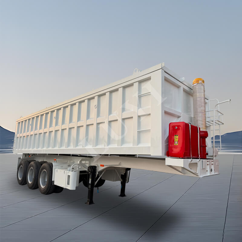 สามเพลาสี่เหลี่ยมรูปตัวยู 60 ตันรถพ่วงดั๊มพ์ด้านหลังให้ทิป